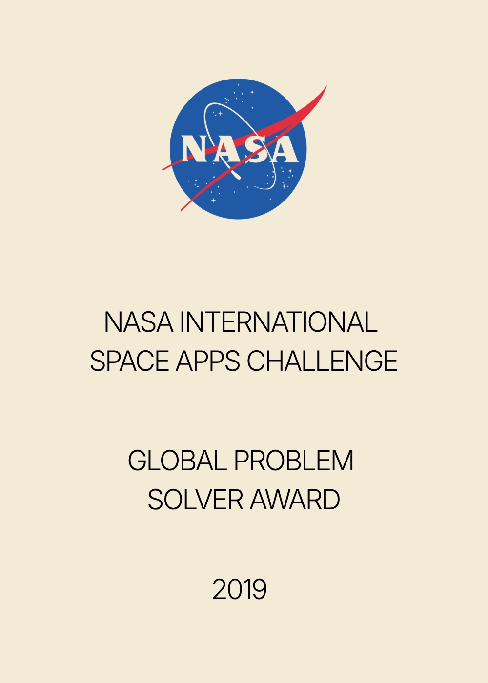 NASA International Space Apps Challenge - Global Problem Solver Award 2019
