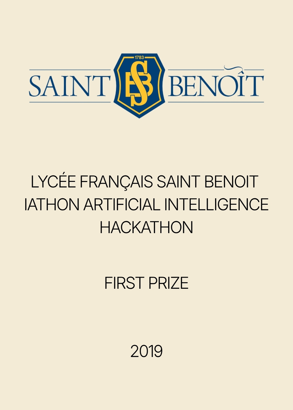 Lycee Saint Benoit - IATHON AI Hackathon First Prize 2019